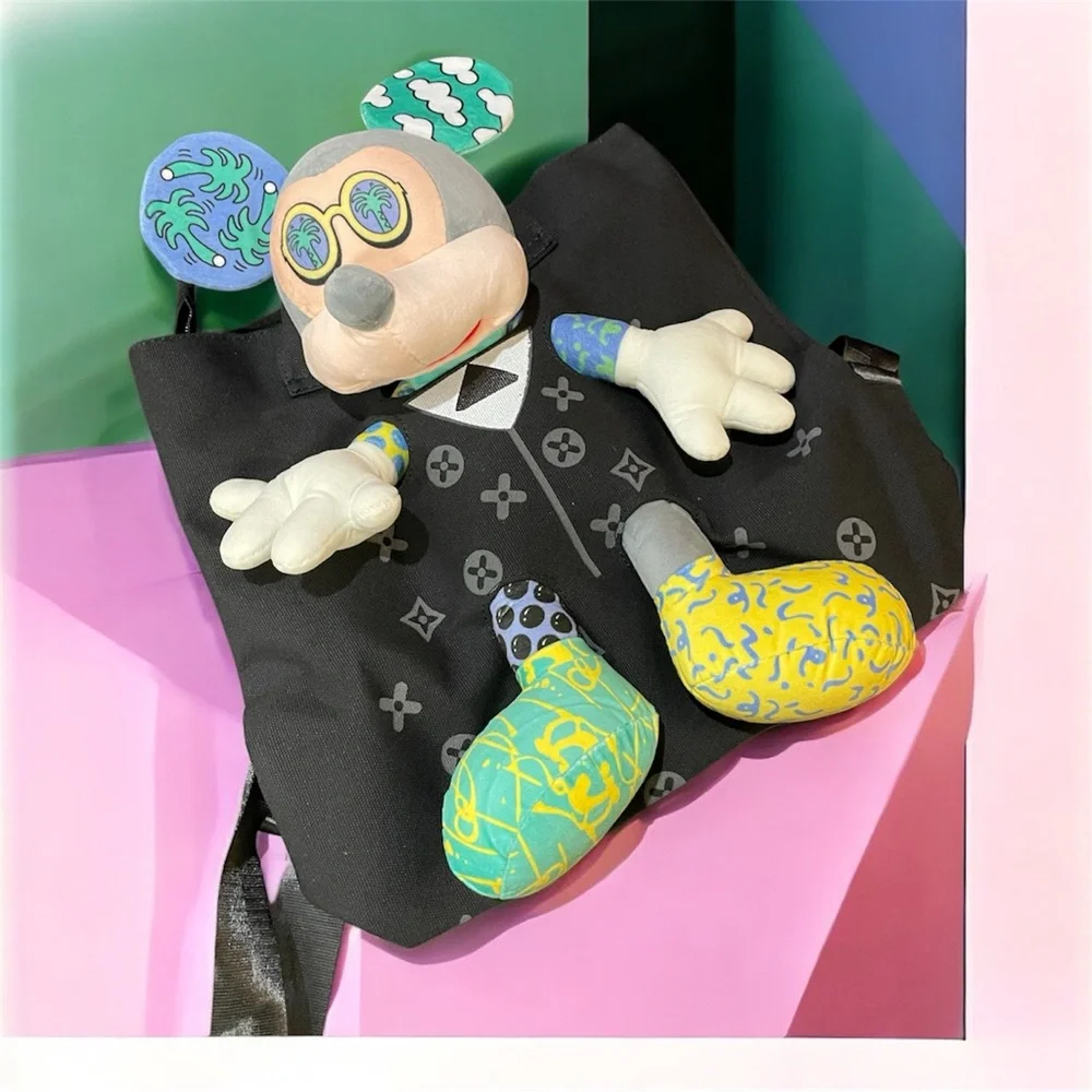 🆕 Unique Psychedelic - 3D - “Tuxedo Mickey” Mouse Plush - Black Tote - Backpack